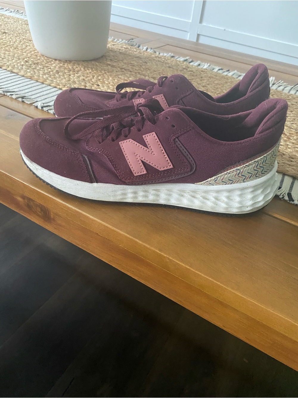 New Balance Women's Burgundy Sneakers with Pink Logo Accent